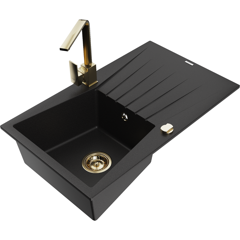 Mexen Cesar graniittinen 1-allas keittiöallas valutustasolla ja Rita-keittiöhana, musta - 6514-77-670300-50