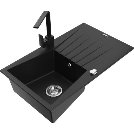 Mexen Cesar lavello in granito a 1 vasca con sgocciolatoio e miscelatore cucina Rita, nero - 6514-77-670300-70