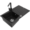 Mexen Cesar fregadero de granito de 1 cubeta con escurridor y grifo de cocina Rita, negro - 6514-77-670300-70