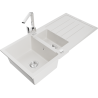 Mexen Andres 1.5-bowl granite sink with drainer and Rita kitchen tap, white - 6515-20-670300-00