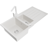Mexen Andres granite sink 1.5-bowl with drainer and Rita kitchen tap, white - 6515-20-670300-20