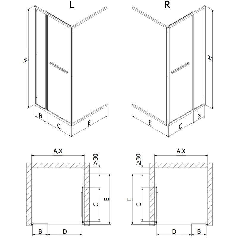 Mexen Linea drzwi prysznicowe rozsuwane 85 cm, transparent, czarne - 8E1-085-000-70-70
