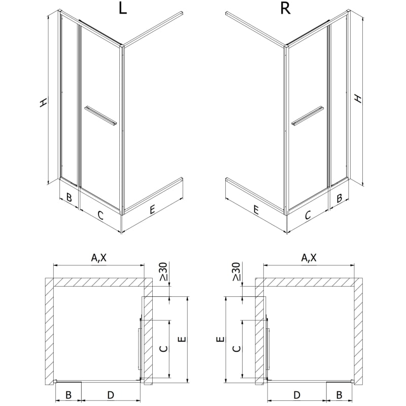 Mexen Linea Schiebetür Dusche 100 cm, transparent, schwarz - 8E1-100-000-70-70