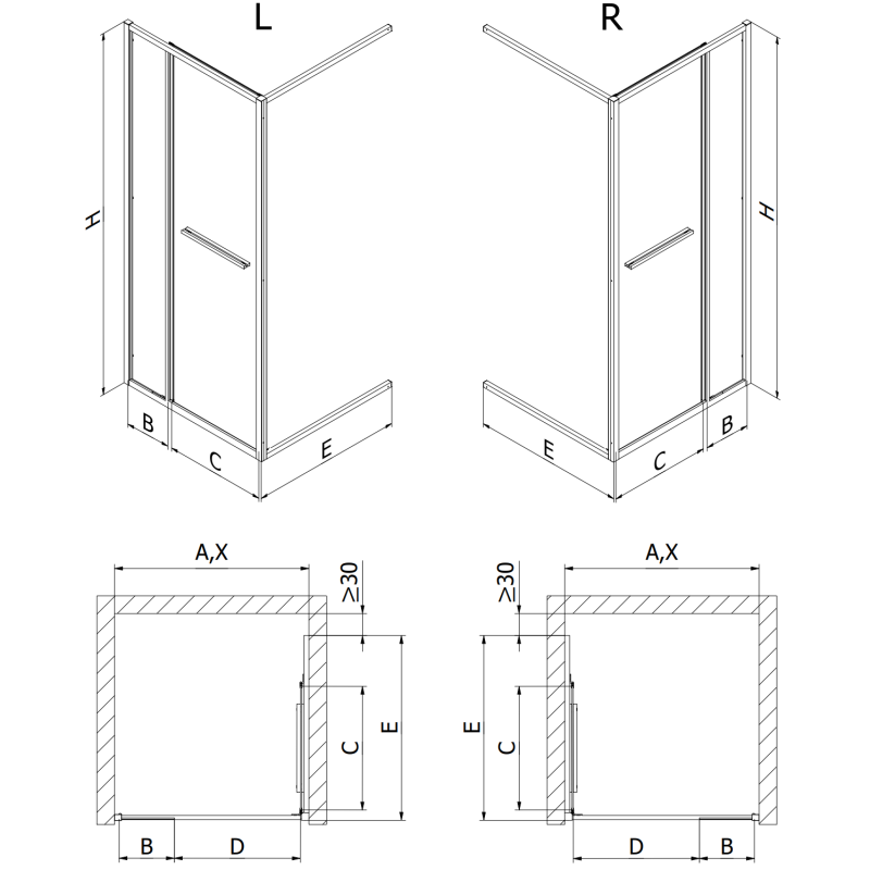 Mexen Linea drzwi prysznicowe rozsuwane 110 cm, transparent, czarne - 8E1-110-000-70-70