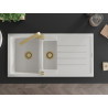 Mexen Andres zlewozmywak granitowy 1,5-komorowy z ociekaczem i baterią kuchenną Rita, biały - 6515-20-670300-50