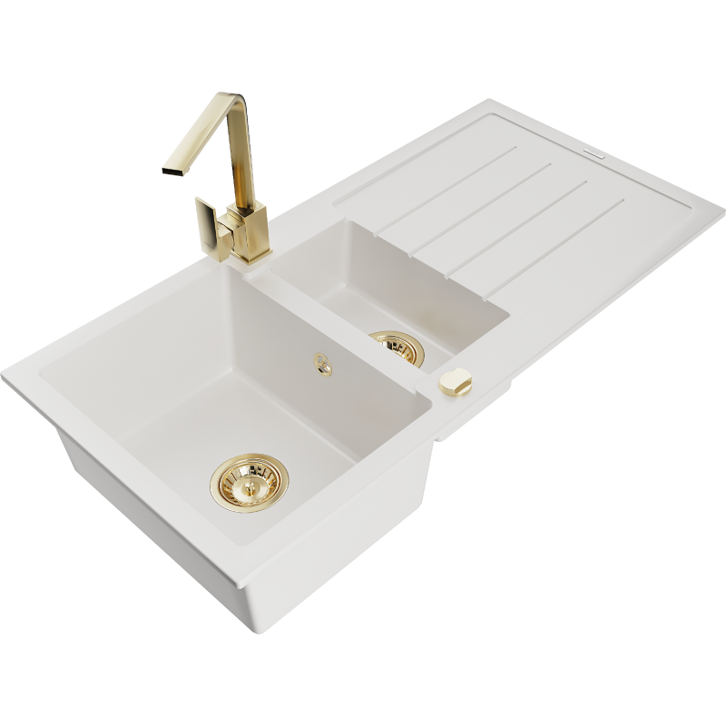 Mexen Andres 1,5-kammioinen graniittiallas valutustasolla ja Rita-keittiöhanalla, valkoinen - 6515-20-670300-50