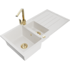Mexen Andres granite sink 1.5-bowl with drainer and Rita kitchen tap, white - 6515-20-670300-50
