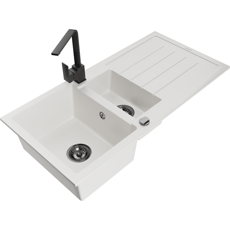 Mexen Andres 1,5-altainen graniitti pesuallas valutuslaudalla ja Rita, valkoinen keittiöhana - 6515-20-670300-70