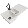 Mexen Andres granite sink 1.5-bowl with drainer and Rita kitchen tap, white - 6515-20-670300-70