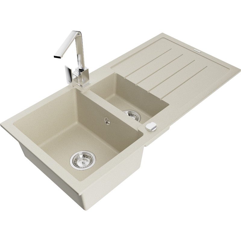 Mexen Andres 1,5-vaks granieten spoelbak met afdruiprek en keukenmengkraan Rita, beige - 6515-69-670300-00