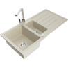 Mexen Andres fregadero de granito de 1,5 senos con escurridor y grifo de cocina Rita, beige - 6515-69-670300-00