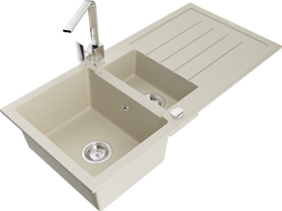Mexen Andres Granitspüle 1,5-beckig mit Abtropffläche und Küchenarmatur Rita, beige - 6515-69-670300-00