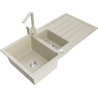 Mexen Andres fregadero de granito de 1,5 senos con escurridor y grifo de cocina Rita, beige - 6515-69-670300-69