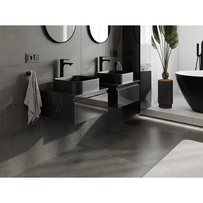 Mexen Orio mueble de baño bajo lavabo de 50 cm con encimera, 1 cajón, negro brillante - 91A10-05023-1-BFC70