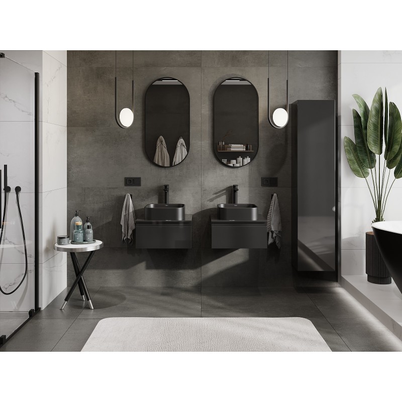 Mexen Orio mueble de baño bajo lavabo de 50 cm con encimera, 1 cajón, negro brillante - 91A10-05023-1-BFC70