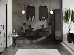 Mexen Orio mueble de baño bajo lavabo de 50 cm con encimera, 1 cajón, negro brillante - 91A10-05023-1-BFC70