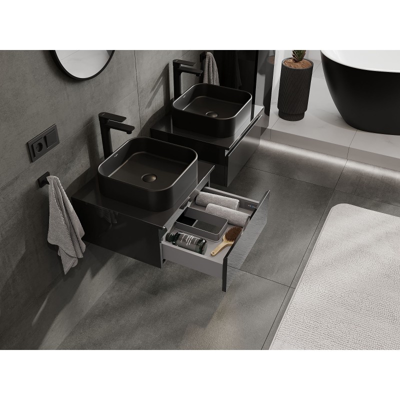 Mexen Orio armoire de salle de bains sous lavabo 50 cm avec plateau, 1 tiroir, noir brillant - 91A10-05023-1-BFC70