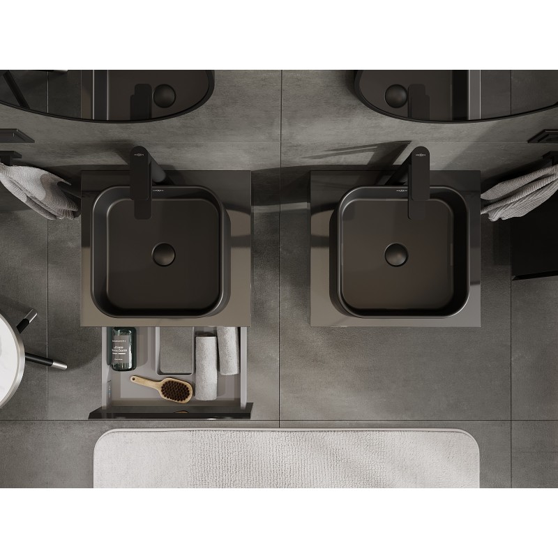 Mexen Orio mueble de baño bajo lavabo de 50 cm con encimera, 1 cajón, negro brillante - 91A10-05023-1-BFC70