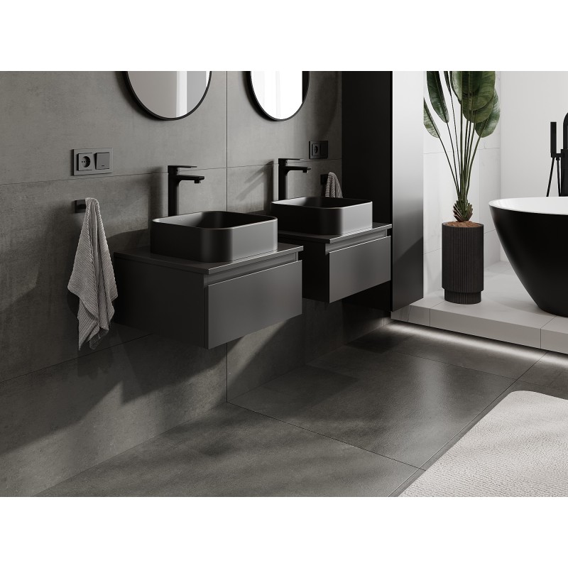 Mexen Orio Badezimmerschrank 50 cm mit Arbeitsplatte, 1 Schublade, Schwarz Matt - 91A10-05023-1-BFC71