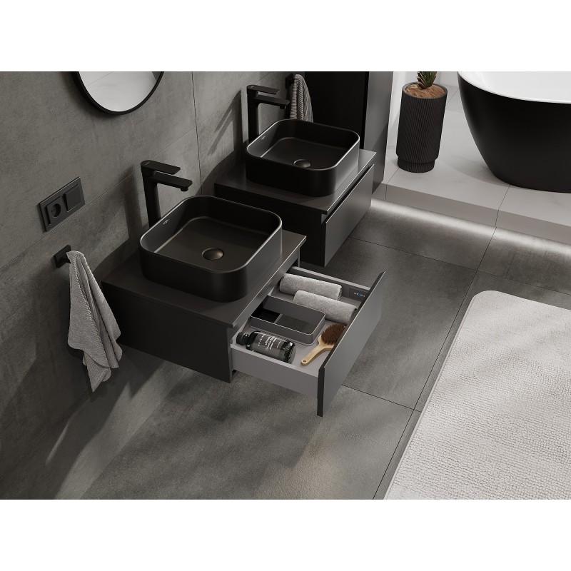 Mexen Orio Badezimmerschrank 50 cm mit Arbeitsplatte, 1 Schublade, Schwarz Matt - 91A10-05023-1-BFC71