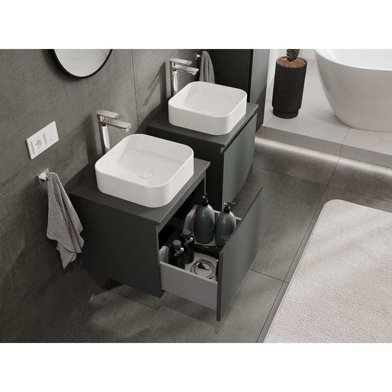 Mexen Orio bathroom cabinet under sink 50 cm with countertop, 1 drawer, matte graphite - 91A10-05047-1-BFC66