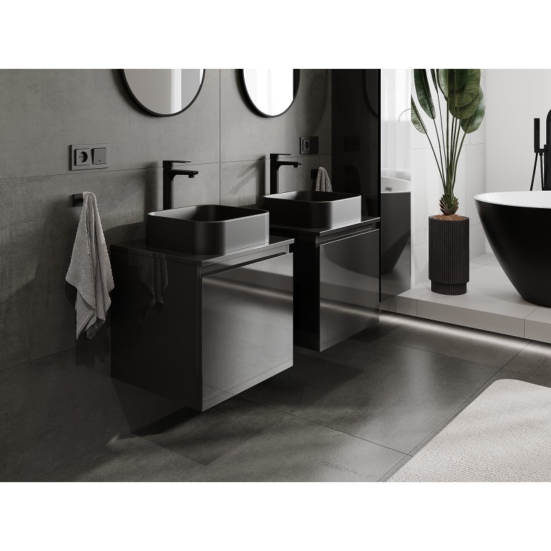 Mexen Orio meuble de salle de bains sous lavabo 50 cm avec plateau, 1 tiroir, noir brillant - 91A10-05047-1-BFC70