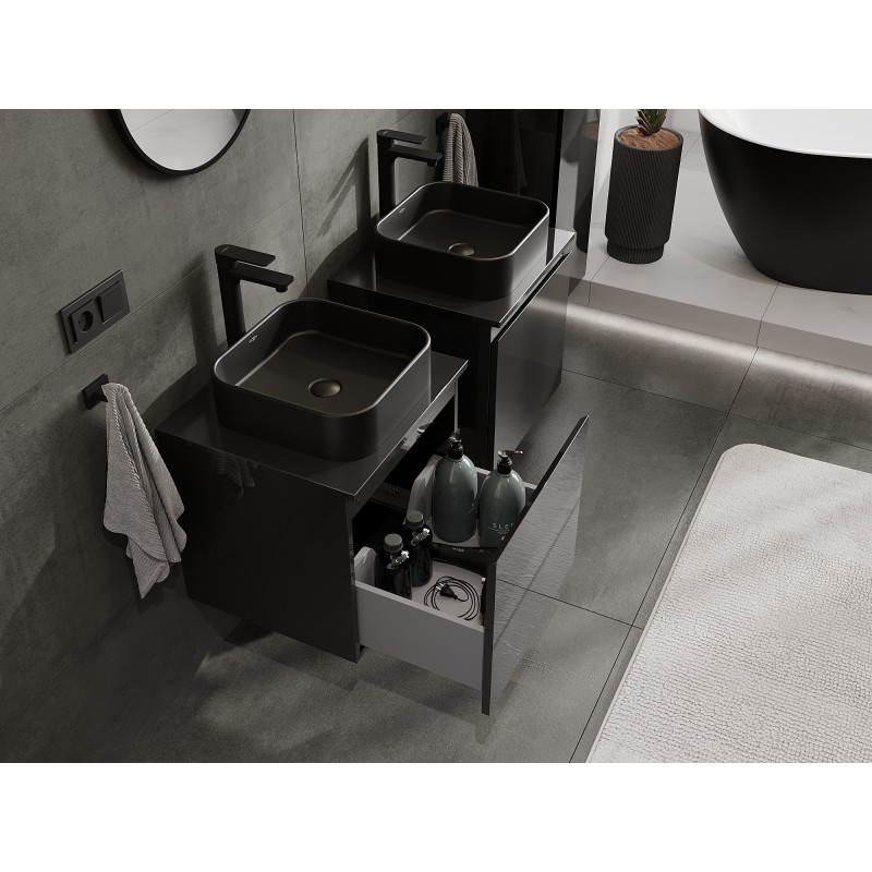 Mexen Orio armario de baño para lavabo 50 cm con encimera, 1 cajón, negro brillo - 91A10-05047-1-BFC70