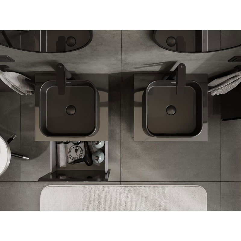 Mexen Orio kopalnica za umivalnik 50 cm z delovno ploščo, 1 predal, črna sijaj - 91A10-05047-1-BFC70