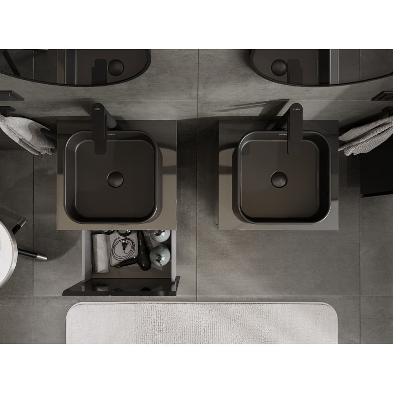 Mexen Orio meuble de salle de bains sous lavabo 50 cm avec plateau, 1 tiroir, noir brillant - 91A10-05047-1-BFC70