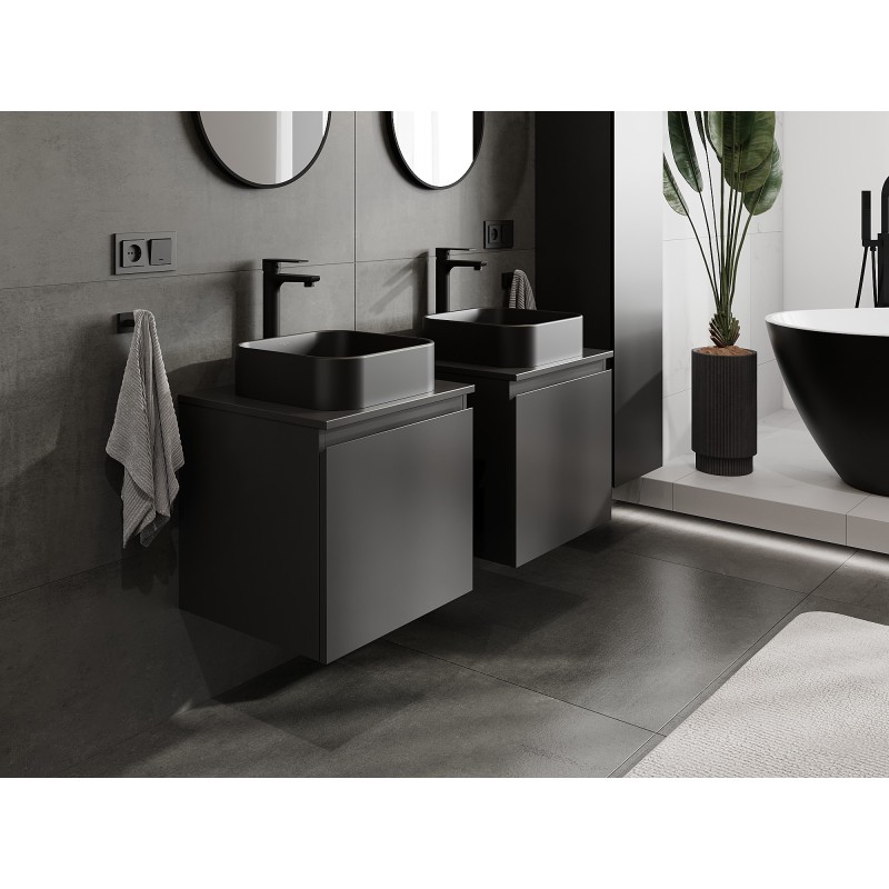 Mexen Orio szafka łazienkowa podumywalkowa 50 cm z blatem, 1 szuflada, czarna mat - 91A10-05047-1-BFC71