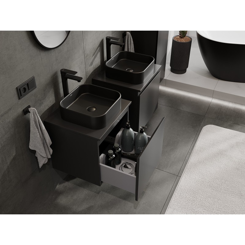Mexen Orio armario de baño debajo del lavabo de 50 cm con encimera, 1 cajón, negro mate - 91A10-05047-1-BFC71