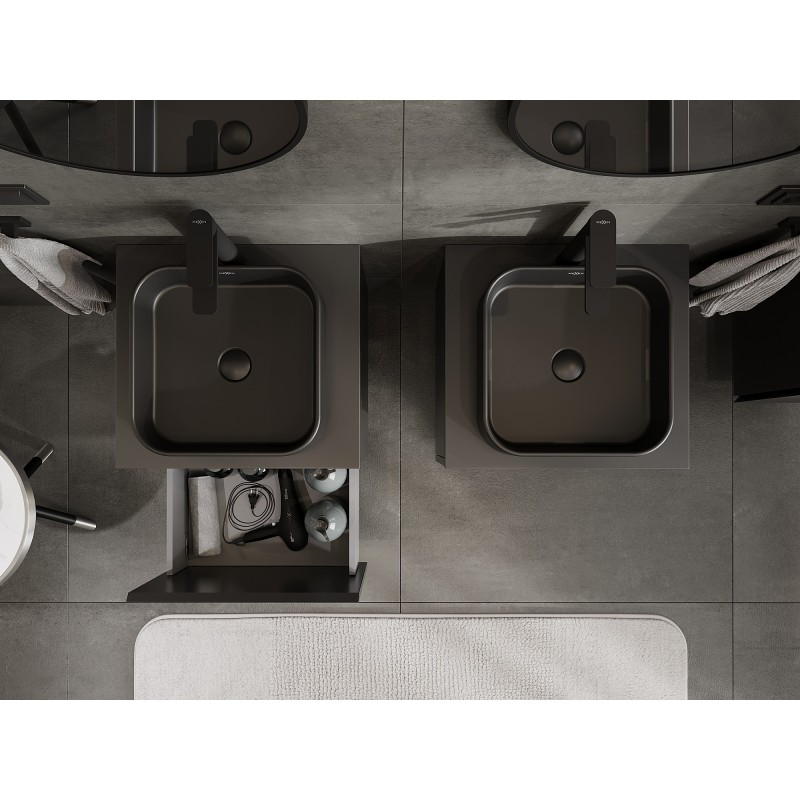 Mexen Orio armario de baño debajo del lavabo de 50 cm con encimera, 1 cajón, negro mate - 91A10-05047-1-BFC71