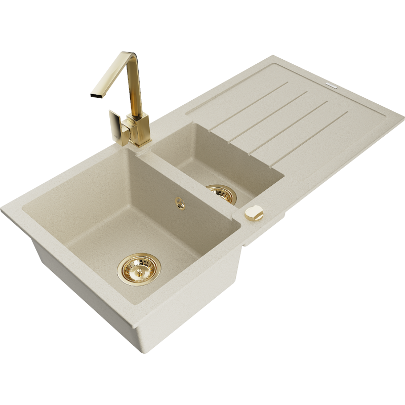 Mexen Andres granitdiskho 1,5-kammare med avrinningsyta och köksblandare Rita, beige - 6515-69-670300-50