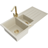 Mexen Andres évier en granit 1,5 bac avec égouttoir et robinet de cuisine Rita, beige - 6515-69-670300-50