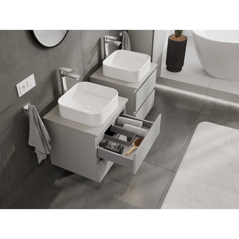 Mexen Orio szafka łazienkowa podumywalkowa 50 cm z blatem, 2 szuflady, szara mat - 91A10-05047-2-BFFC62