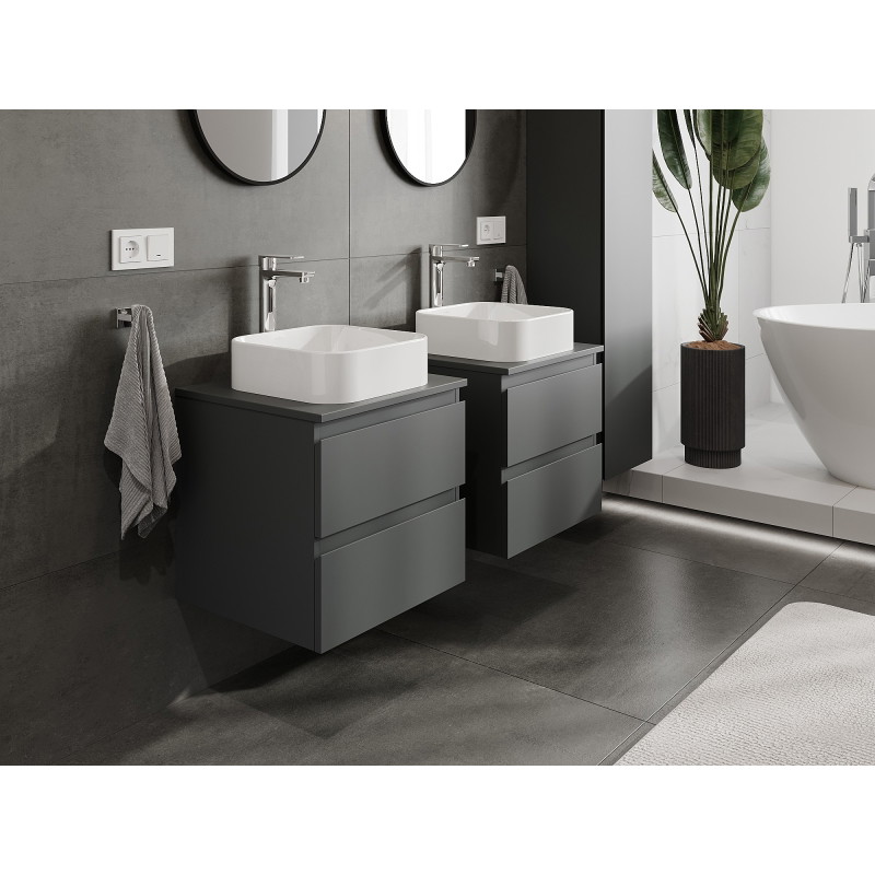 Mexen Orio bathroom cabinet under-sink 50 cm with countertop, 2 drawers, matte graphite - 91A10-05047-2-BFFC66
