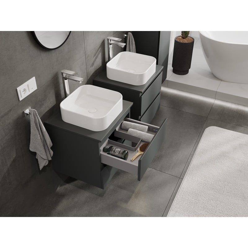 Mexen Orio szafka łazienkowa podumywalkowa 50 cm z blatem, 2 szuflady, grafit mat - 91A10-05047-2-BFFC66