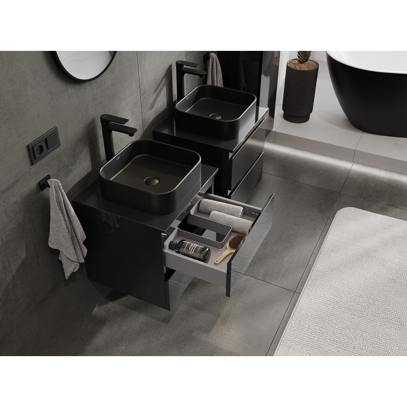 Mexen Orio 50 cm Vanity Unit with Countertop, 2 Drawers, Black Gloss - 91A10-05047-2-BFFC70