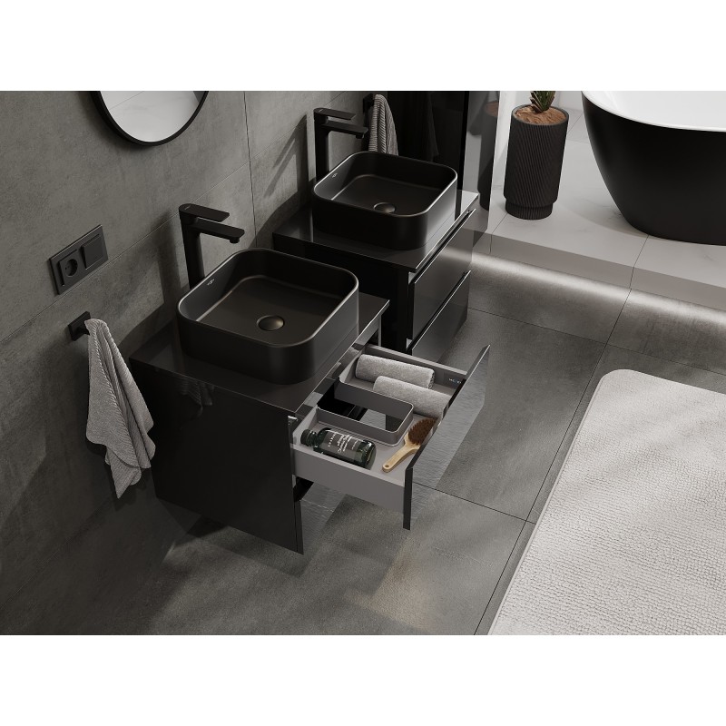 Mexen Orio meuble de salle de bain sous lavabo 50 cm avec plateau, 2 tiroirs, noir brillant - 91A10-05047-2-BFFC70