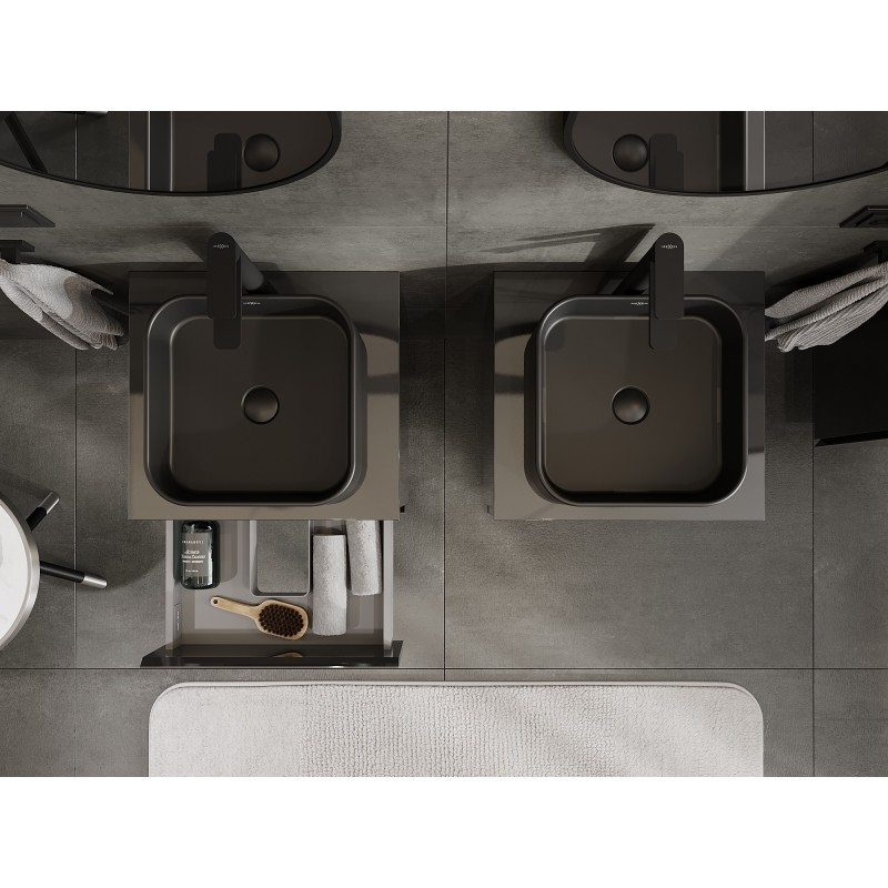 Mexen Orio armario de baño para lavabo de 50 cm con encimera, 2 cajones, negro brillante - 91A10-05047-2-BFFC70