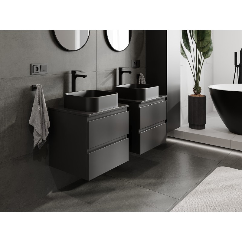 Mexen Orio armoire de salle de bains sous lavabo 50 cm avec plateau, 2 tiroirs, noir mat - 91A10-05047-2-BFFC71