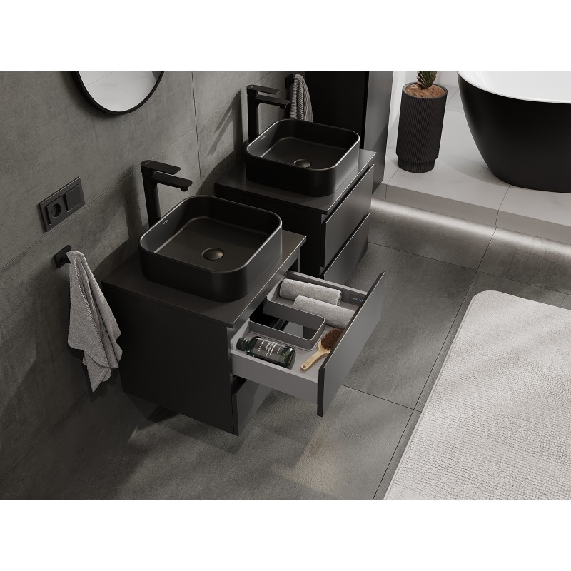 Mexen Orio mueble de baño bajo lavabo de 50 cm con encimera, 2 cajones, negro mate - 91A10-05047-2-BFFC71