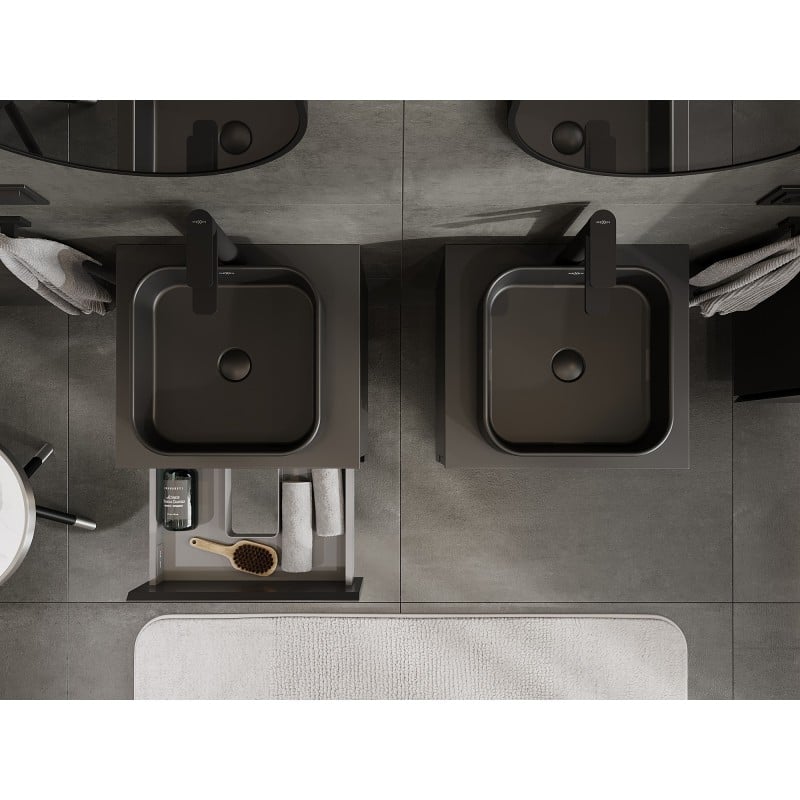 Mexen Orio badmeubel voor wastafel 50 cm met blad, 2 lades, zwart mat - 91A10-05047-2-BFFC71