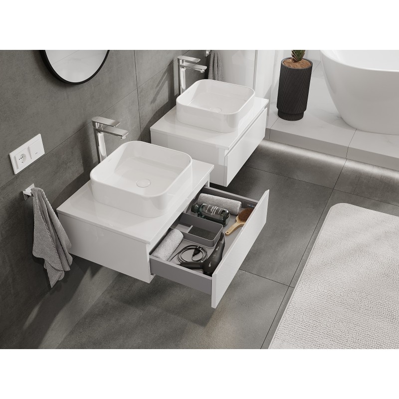 Mexen Orio gabinete de baño bajo el lavabo 60 cm con encimera, 1 cajón, blanco brillo - 91A10-06023-1-BFC00