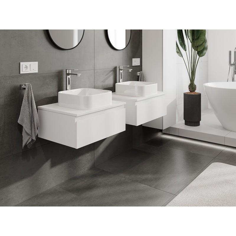 Mexen Orio gabinete de baño para lavabo de 60 cm con encimera, 1 cajón, blanco mate - 91A10-06023-1-BFC01