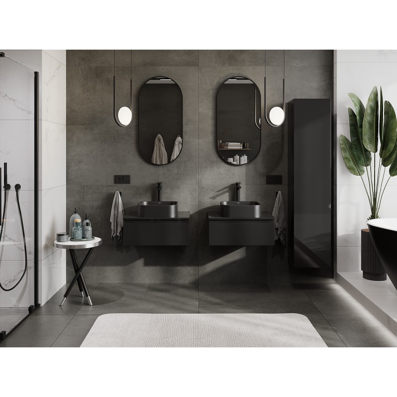 Mexen Orio mueble de baño bajo lavabo 60 cm con encimera, 1 cajón, negro brillante - 91A10-06023-1-BFC70