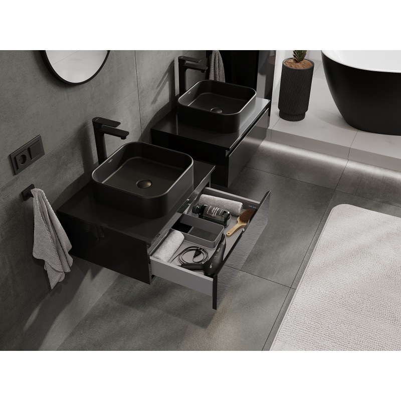 Mexen Orio mueble de baño bajo lavabo 60 cm con encimera, 1 cajón, negro brillante - 91A10-06023-1-BFC70