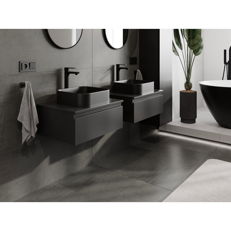 Mexen Orio Badezimmerschrank 60 cm mit Arbeitsplatte, 1 Schublade, schwarz matt - 91A10-06023-1-BFC71