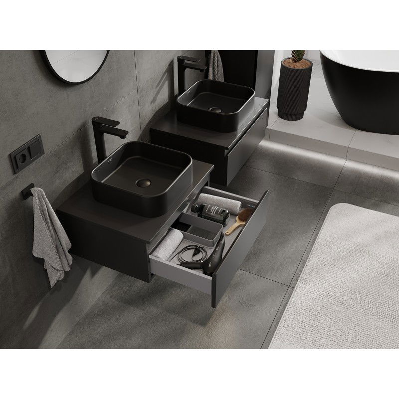 Mexen Orio Badezimmerschrank 60 cm mit Arbeitsplatte, 1 Schublade, schwarz matt - 91A10-06023-1-BFC71