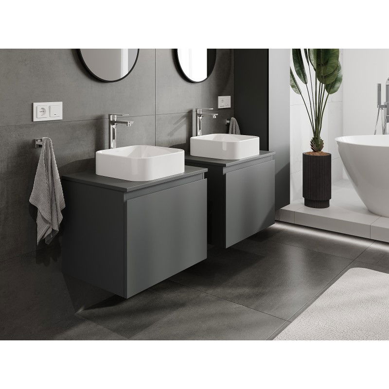 Mexen Orio armoire de salle de bains sous lavabo 60 cm avec plateau, 1 tiroir, graphite mat - 91A10-06047-1-BFC66